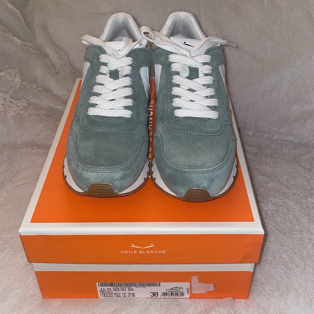 NWT VOILE BLANCHE JULIA Leather And Suede Sneakers in Sage - Picture 8 of 15